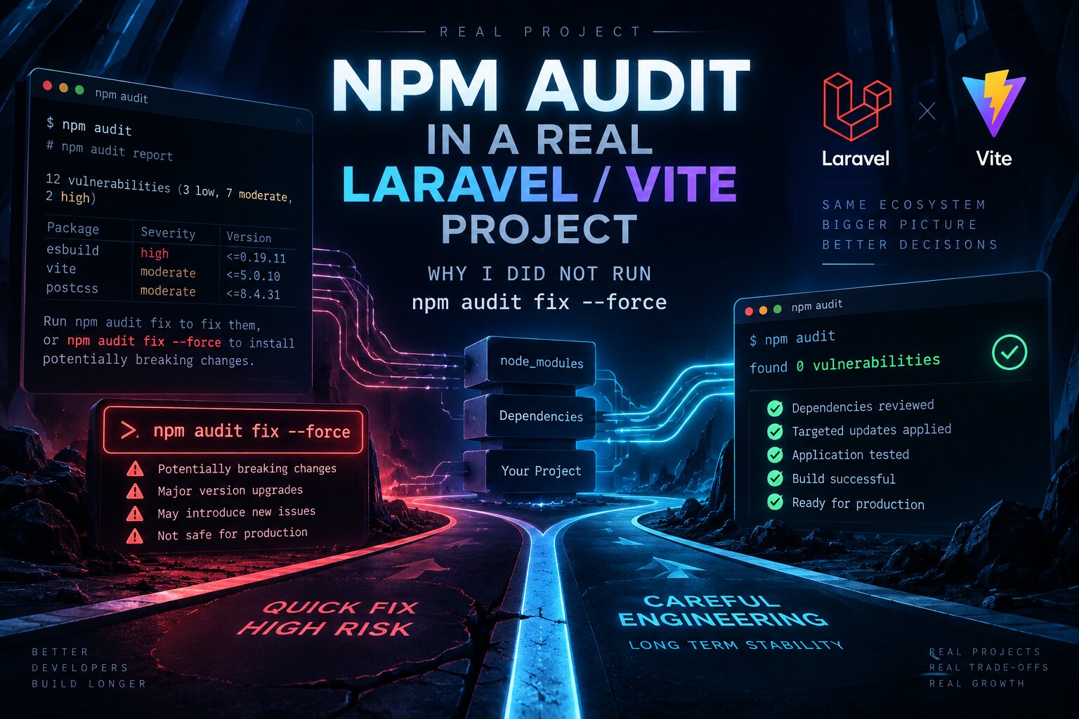 npm audit у реальному Laravel/Vite проєкті: чому я не запустила npm audit fix --force