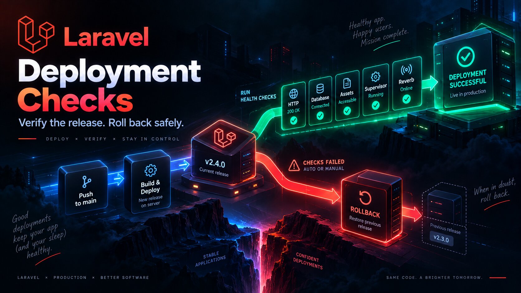 Laravel після розгортання: перевірки працездатності та безпечний відкат